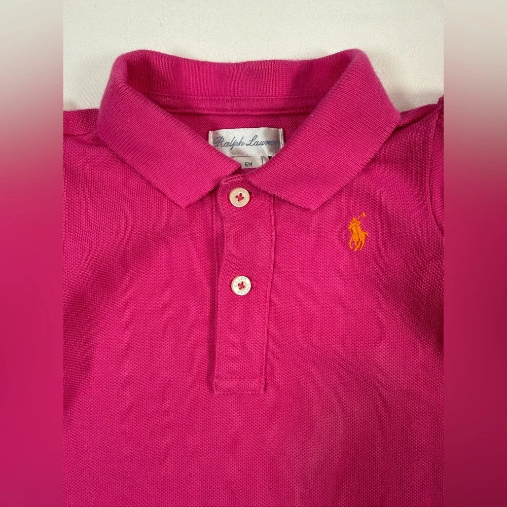 RALPH LAUREN Baby Girls’ 100% Cotton Hot Pink Polo Dress Preppy Academia Size 6M
